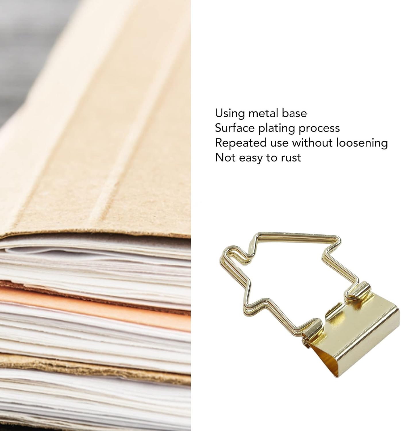 15Pcs Clips, Small Paper Clamps Metal Paper Clips Stationery Photo File Picture Bag Clip Clamp for Office Home House Shaped Handle