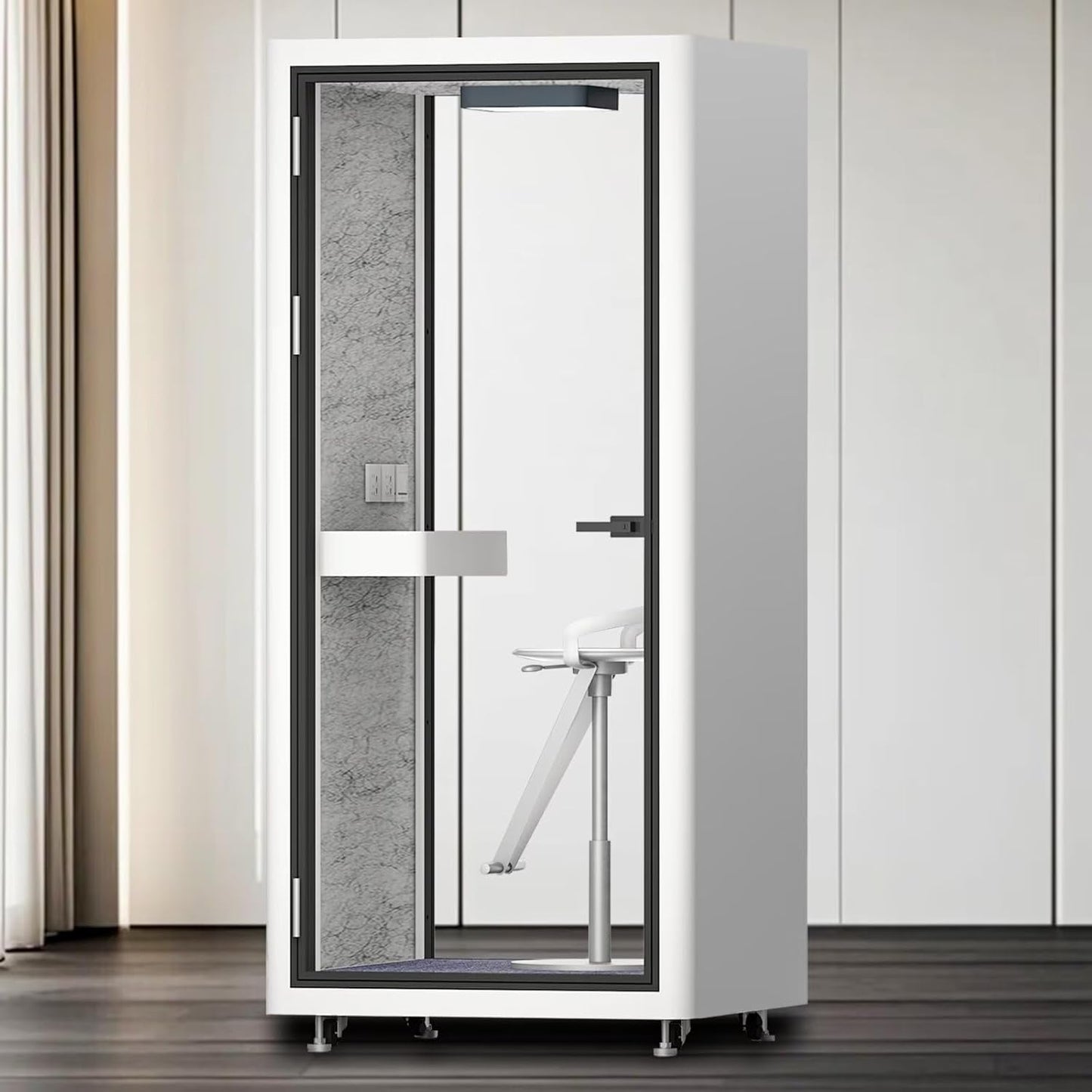 Office Sound Booth with Audio Privacy - Portable Soundproof Booth with White Modern Style,Movable Room with Light,Ventilation,Socket for Study,Singing Room,Telephone Booth(39.37IN)