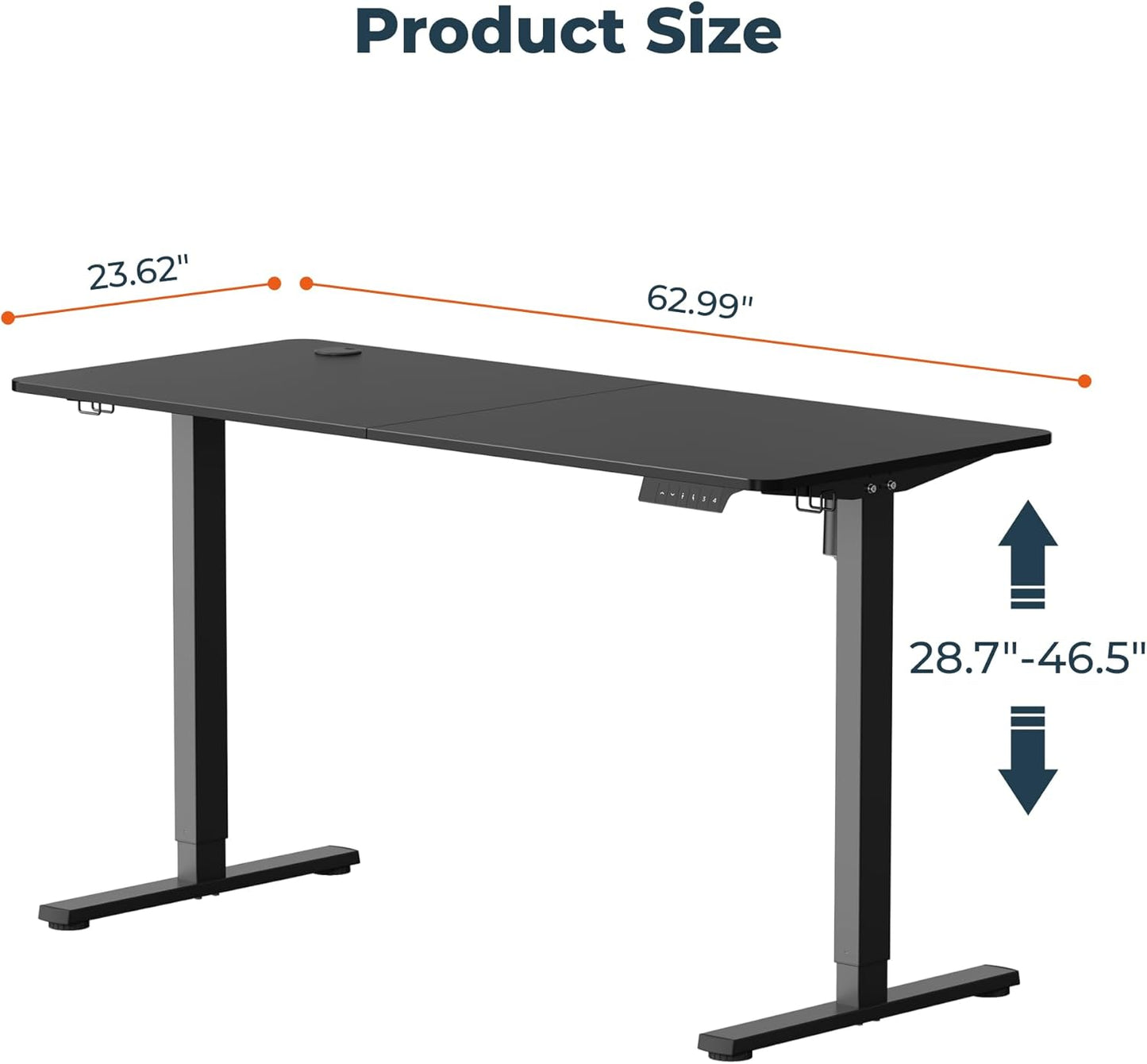 Adjustable Stand Up Desk Standing Desk, 63x24 Inches Home Office Desk with Memory Preset, Computer Workstation Splice Black Top + Black Frame