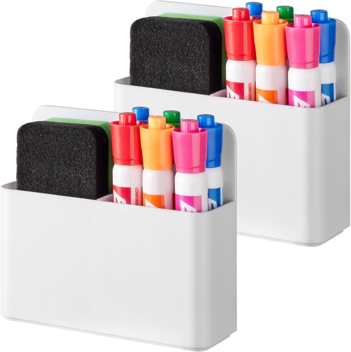 BEYGORM 2 Pack Plastics Magnetic Pen Holder for Refrigerator, Dry Erase Marker Holder for Whiteboard，Magnet School Locker Organizer Accessories, Pencil Cup, Pen Caddy, Classroom Organization(White)