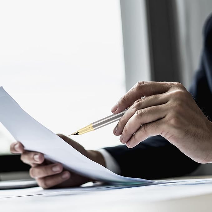 Cheericome Fountain Pen - Luxury Fountain pen set for Men & Women - Ink Pen for Smooth Writing - Fountain Pen Fine Nib，Includes 10 Ink Cartridges and Ink Refill Converter - Silver