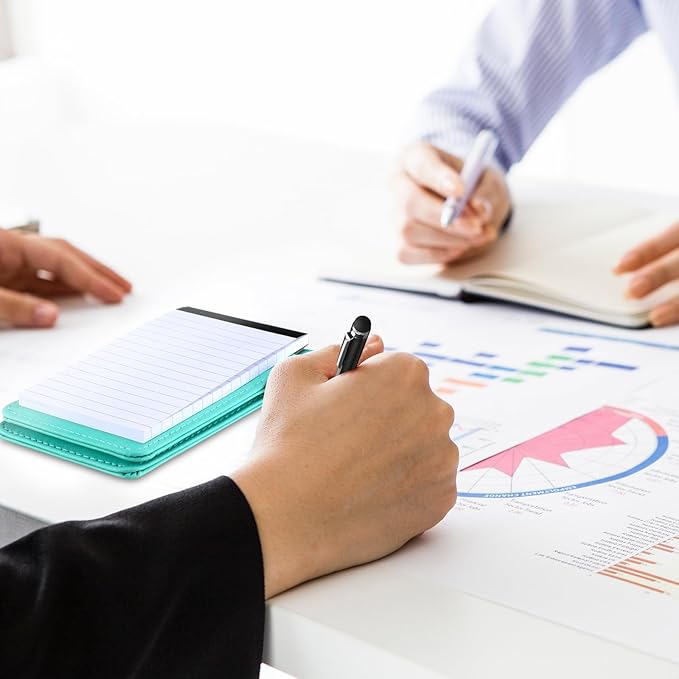 Outus 10 Pcs Pocket Notebook with Pen Set Included Mini Pocket Notepad Holder with 50 Lined Sheets, Metal Pen, 8 Pcs 3 x 5 Inch Memo Book Refills, 30 Lined Paper Per Note Pad (Bright Blue)