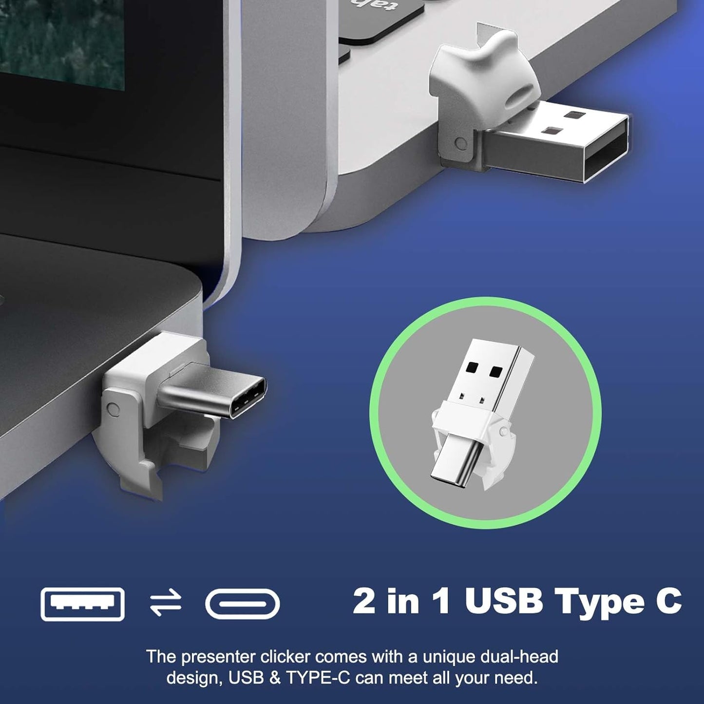 QUI Presentation Clicker for PowerPoint, RF 2.4GHz USB C Wireless Presenter Remote with Volume Control, PowerPoint Clicker Slide Advancer for Mac, Windows, Laptop, Keynote