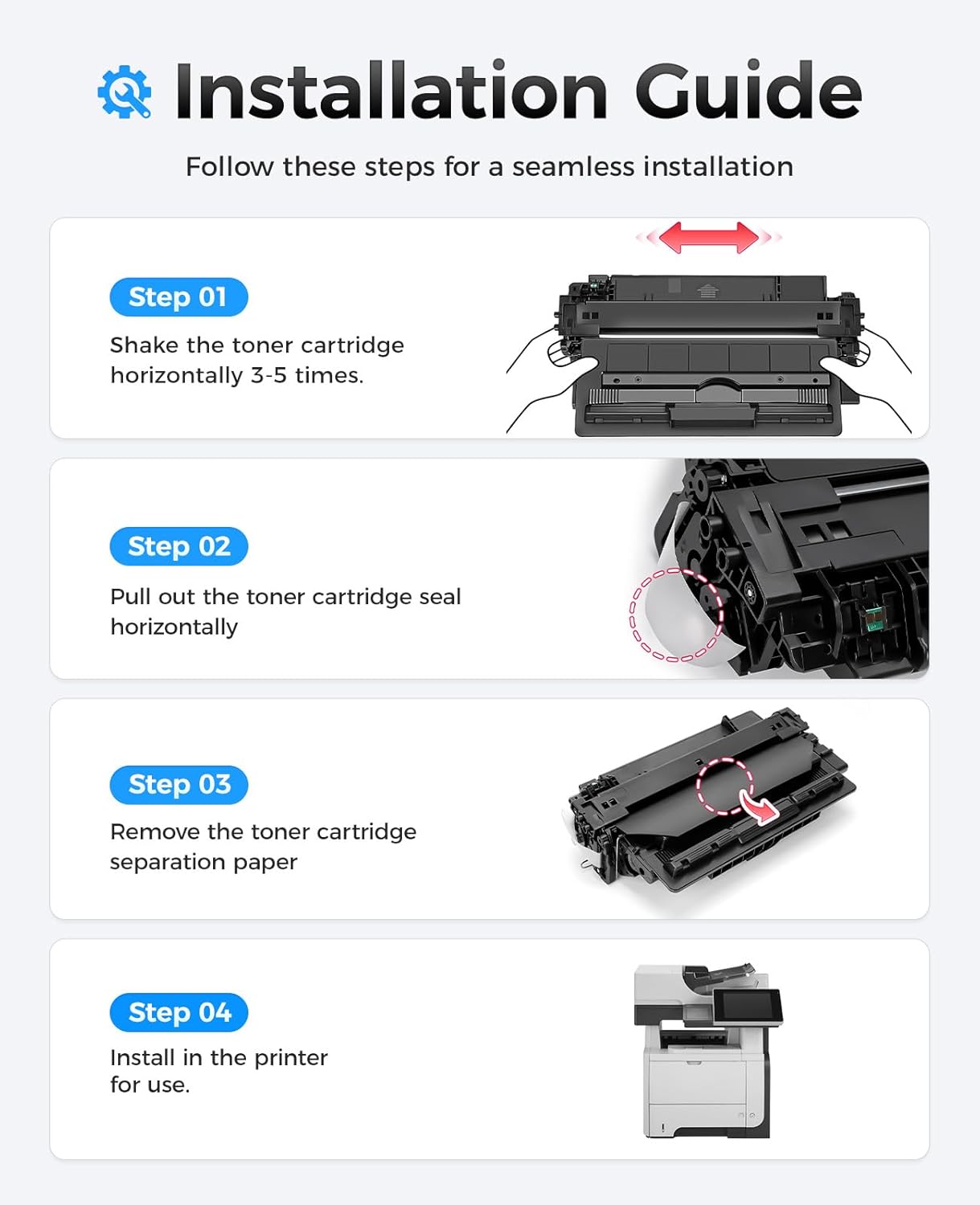 55A Black Toner Cartridge 2-Pack with chip High Yield Replacement for HP 55A CE255A Compatible with Laserjet Enterprise 500 MFP M525dn M525f Flow M525c P3015d P3015dn P3015n P3015x Pro M521dn Printer