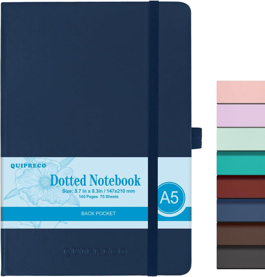 Bullet Dotted Hardcover Journal Notebook, A5 140 Pages 120Gsm Thick Paper for School,Note Taking,Work,Diary，5.7''*8.3'',Navy