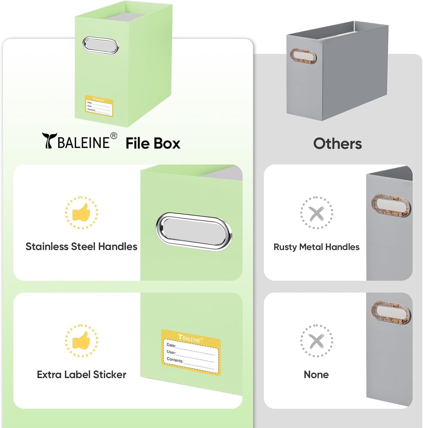 BALEINE File Organizer Box, Cardboard File Folder Organizer with Handle for Letter Size, Portable Collapsible Hanging Filing Box for Home Office Document Storage (2 Pack, Green)