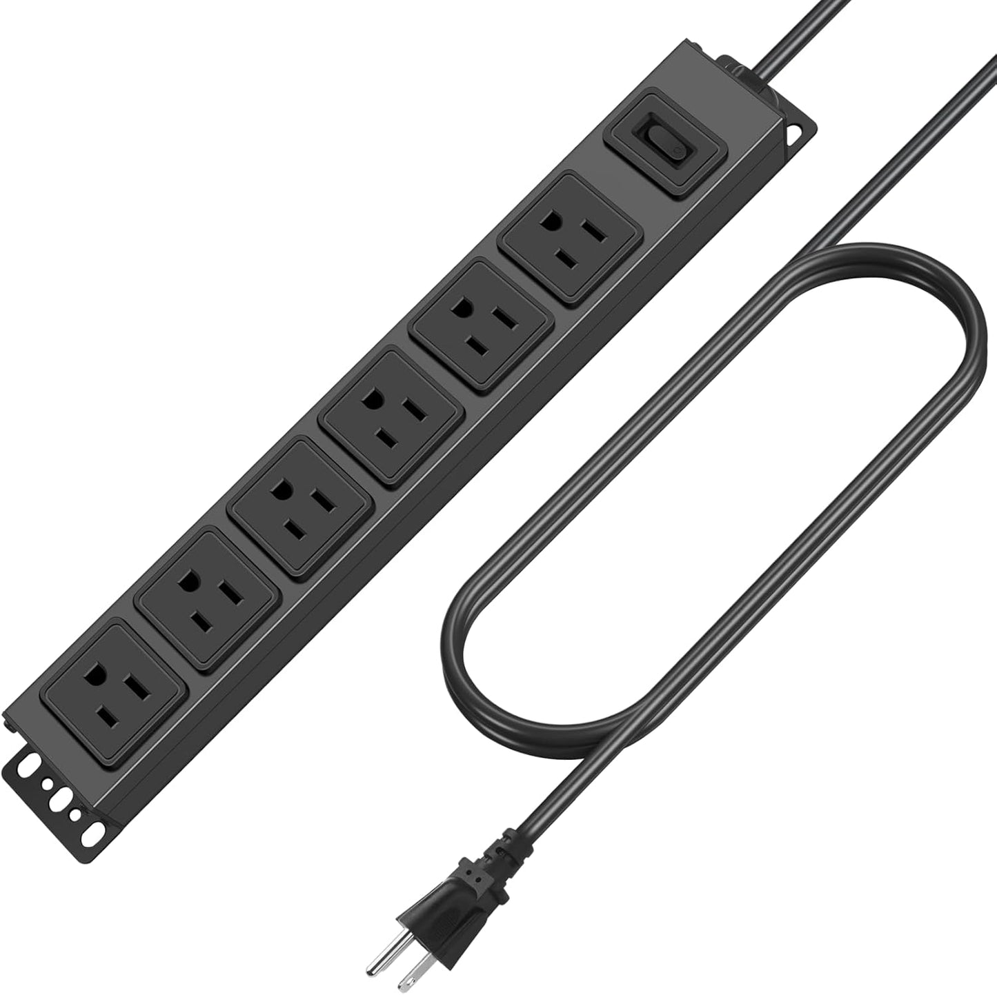 Magnetic Wall Mount Power Strip, Under Desk 6 Outlet Mountable Socket, Metal Long Heavy Duty Surge Protector for Garage, Gaming Table Or Workspace, 15FT Extension Cord.