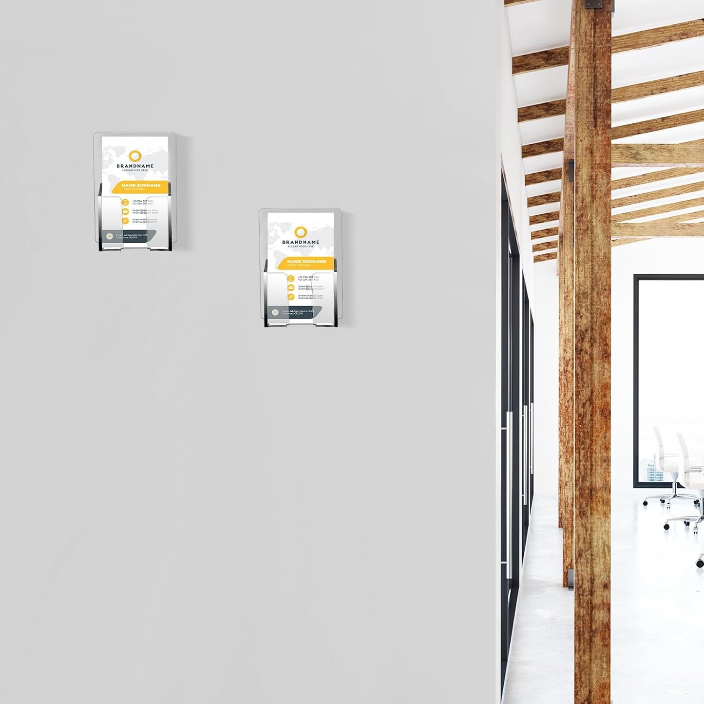 Chunful 3 Pcs Wall Mount Business Card Holder 3.75 x 2.75 x 1.25 Inch Vertical Clear Acrylic Card Display Rack Single Pocket Organizer Pre Drilled Plastic Display Stand for Home Office (Simple Style)