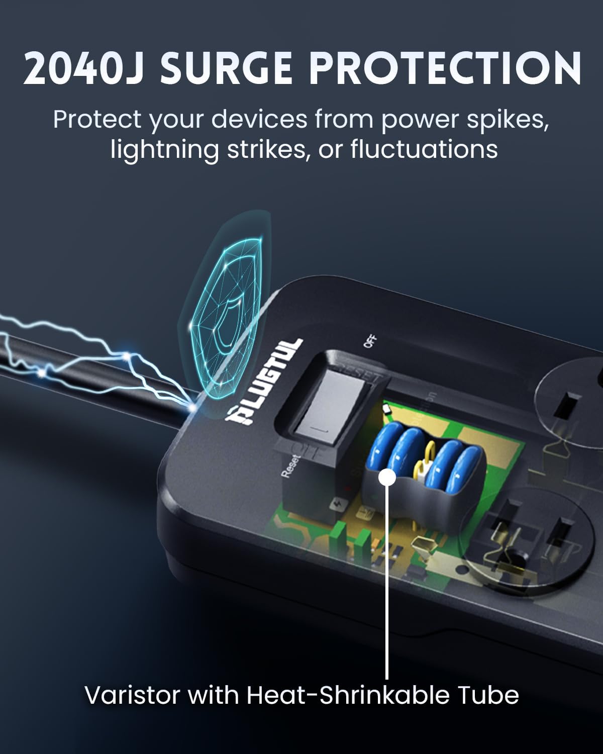 Surge Protector Power Strip 20FT, PLUGTUL Surge Protector with 10 Outlets - Spacious Design for Large Plugs, Flat Plug, 20W USB C Charging for Home, Office, ETL Listed, 2040J