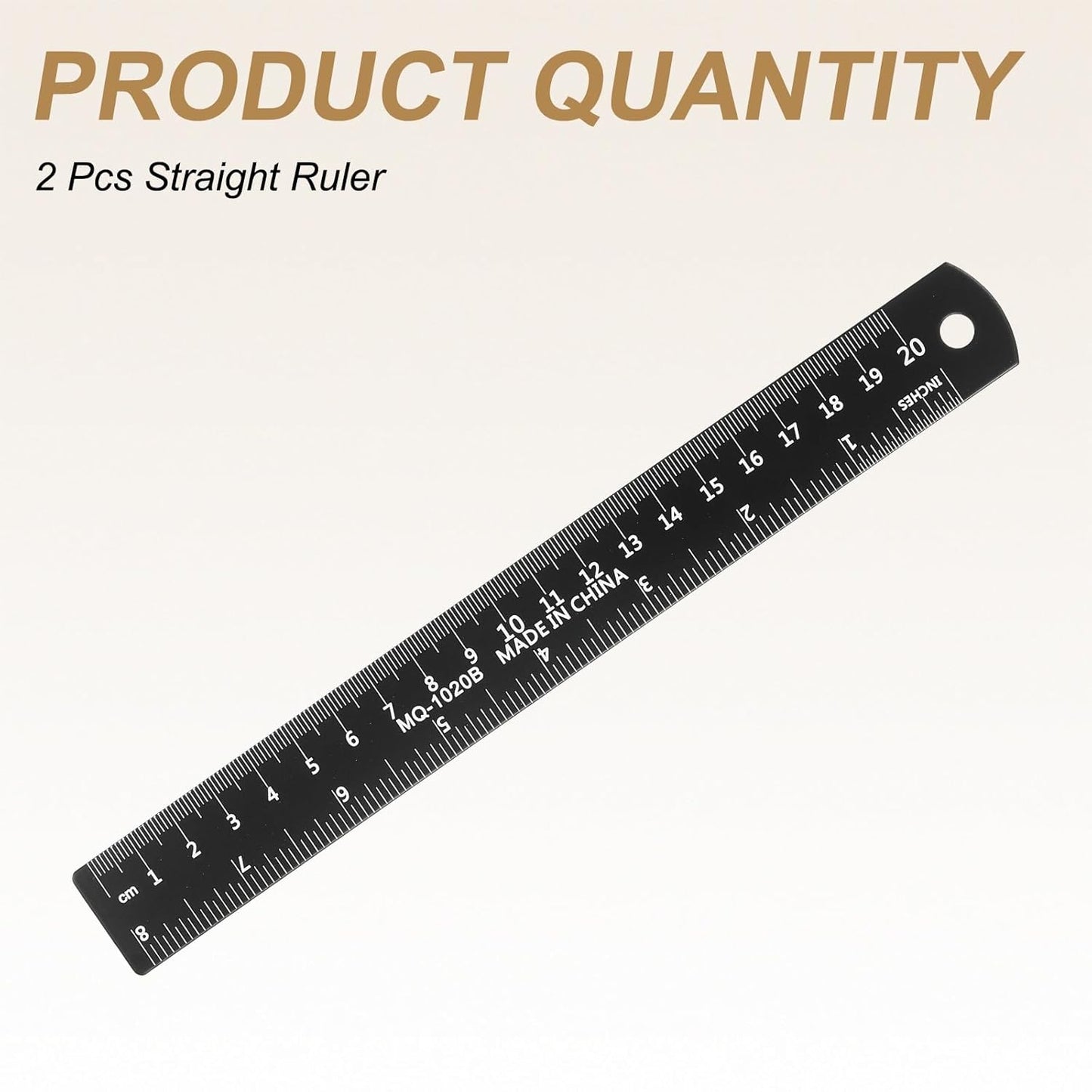 HARFINGTON 2pcs Metal Straight Ruler 20cm Metric SAE Aluminum Alloy Measuring Rulers Scale Tool with Hole for Measure Study Reading Classroom Office, Black