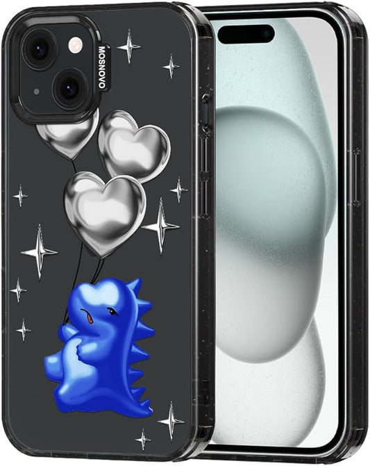 MOSNOVO Case for iPhone 15, [10ft 4X Military-Grade Drop Protection] Durable & Shockproof Phone Case Cover Design for iPhone 15 - Balloonasaurus - Clear Black