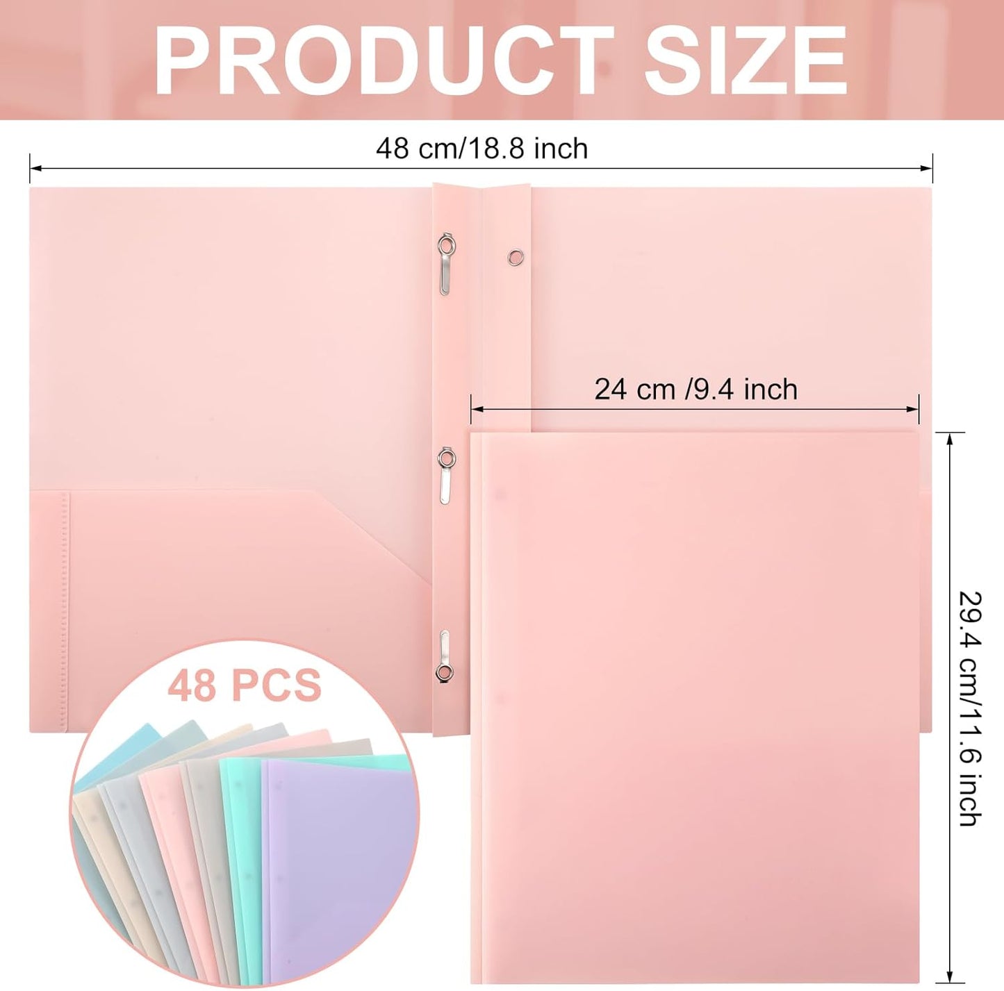 Patelai 48 Pcs Plastic Folders with 2 Pockets and 3 Prongs Home Folders with Card Slot Letter Size Heavy Duty Report Covers for Back to School(Pastel Color,Classic)