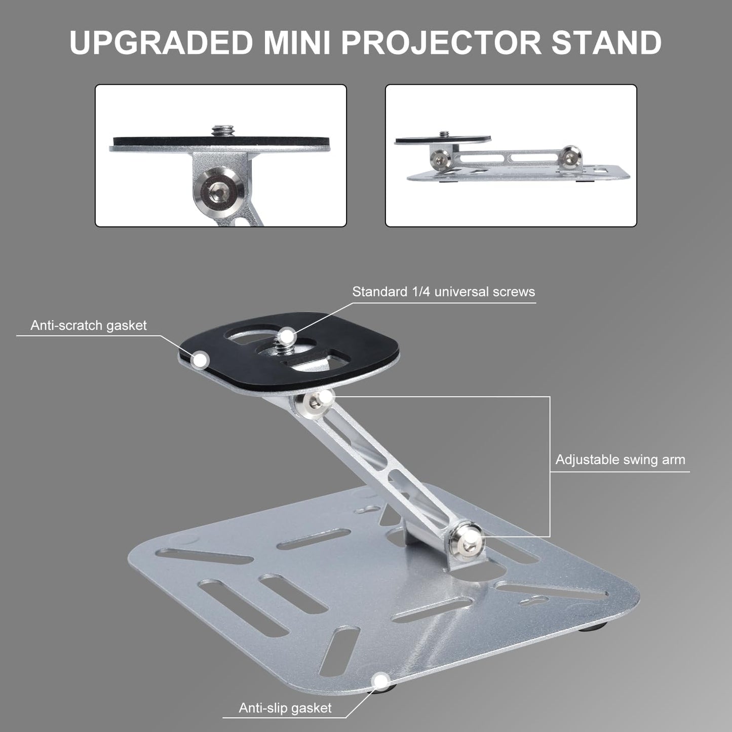 Projector Stand Table, Desktop Foldable Stand, Projector Ceiling Mount, Easy Setup with 180-Degree Adjustment, Compatible with More Projectors for Home,Outdoor,Office (Silver)