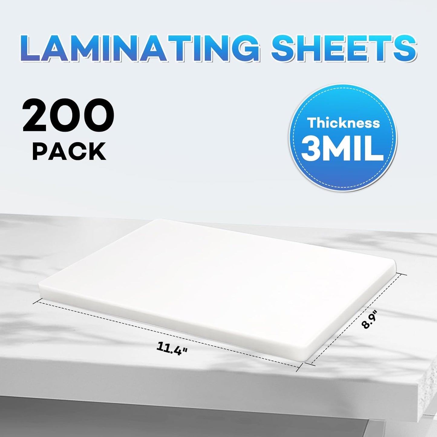 200 Pack Laminating Sheets, 3 mil, 8.9" x 11.4" Thermal Laminating Pouches Lamination Sheet Paper for Laminator, Clear, Letter Size, Office and School Supplies