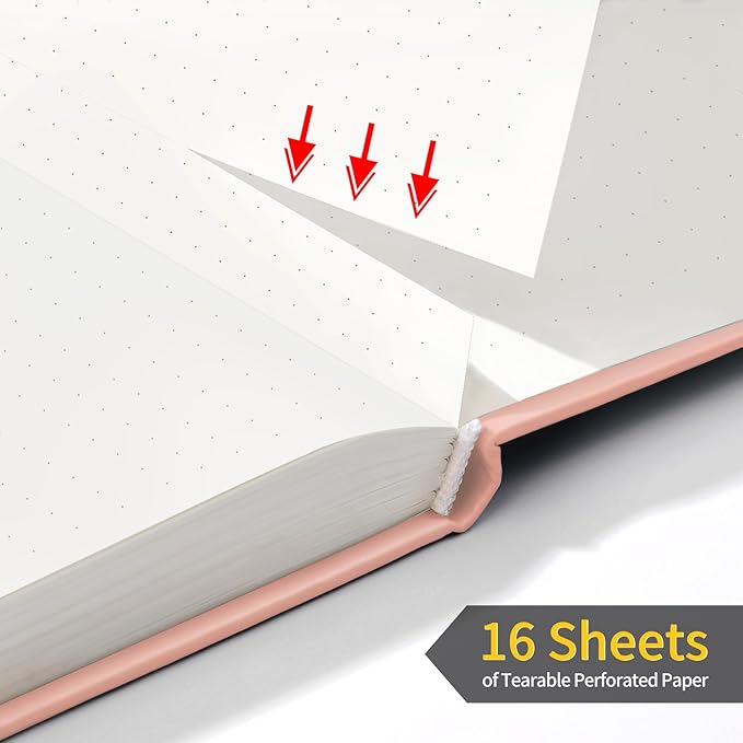 Annecy Numbered Bullet Dotted Journal Notebook, Medium 5.5x 8.25, 160 Pages 100GSM Writing Paper, A5 Peach Pink Faux Leather Cover with Pen Loop