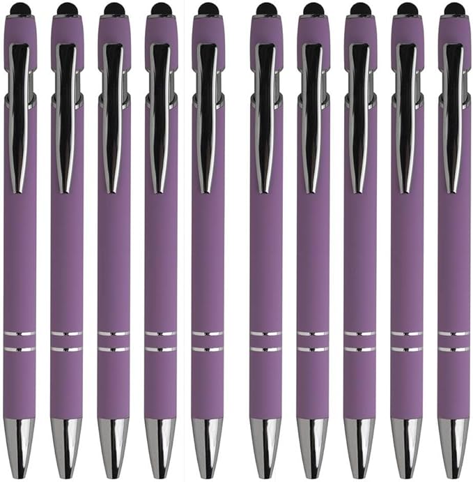 Pink Ballpoint Pens with Black Ink, 2-in-1 Stylus Tip, 1.0mm Medium Point, Matte Metal Barrel – 10-Pack for Office or School