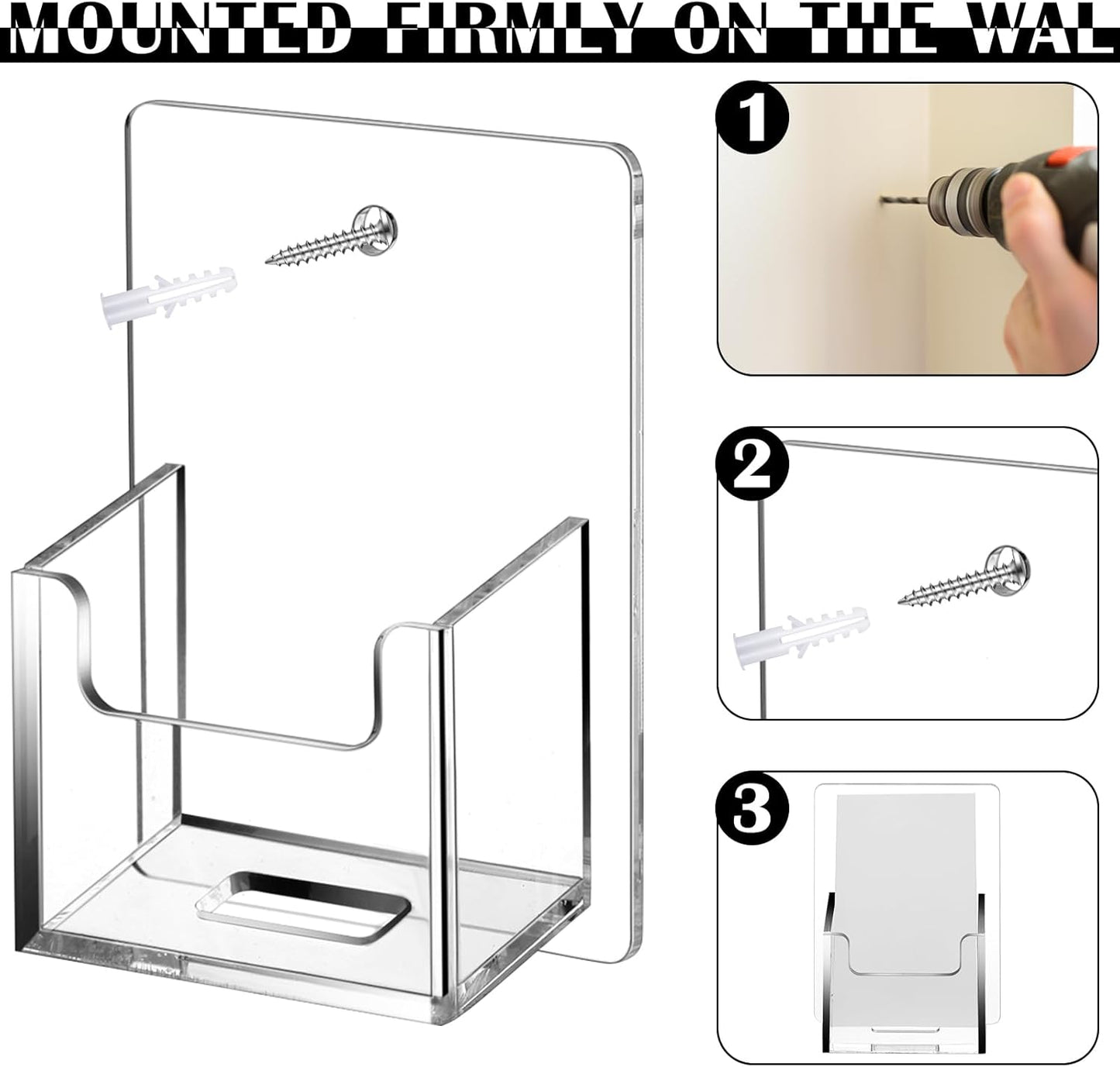 Chunful 3 Pcs Wall Mount Business Card Holder 3.75 x 2.75 x 1.25 Inch Vertical Clear Acrylic Card Display Rack Single Pocket Organizer Pre Drilled Plastic Display Stand for Home Office(Classic Style)