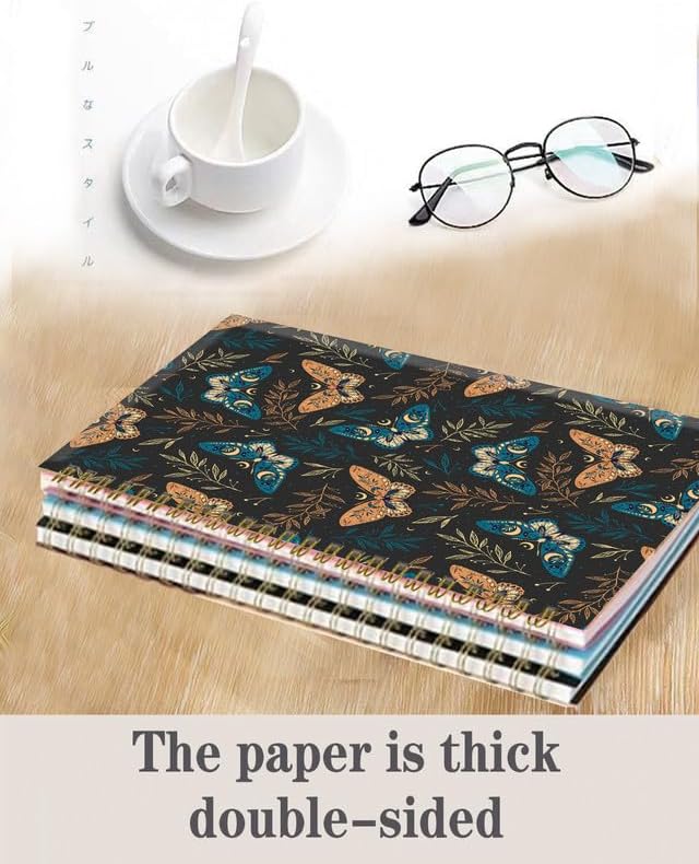 Spiral Journal Notebook,A5 Hardcover Lined Journals for Women Girl 6 x 8.3 in,120 Pages Thick Paper,Cute College Ruled Writing Notebook for Gifts Office Work School(Elegant Boho Butterfly Plant)