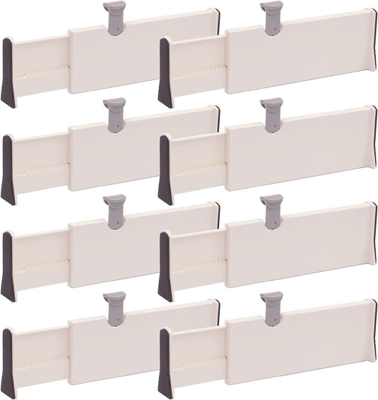 Set of 8 Adjustable Drawer Dividers Organizer Separators Plastic Dresser Organizer for Bedroom, Bathroom, Closet, Office Desk, Kitchen Storage