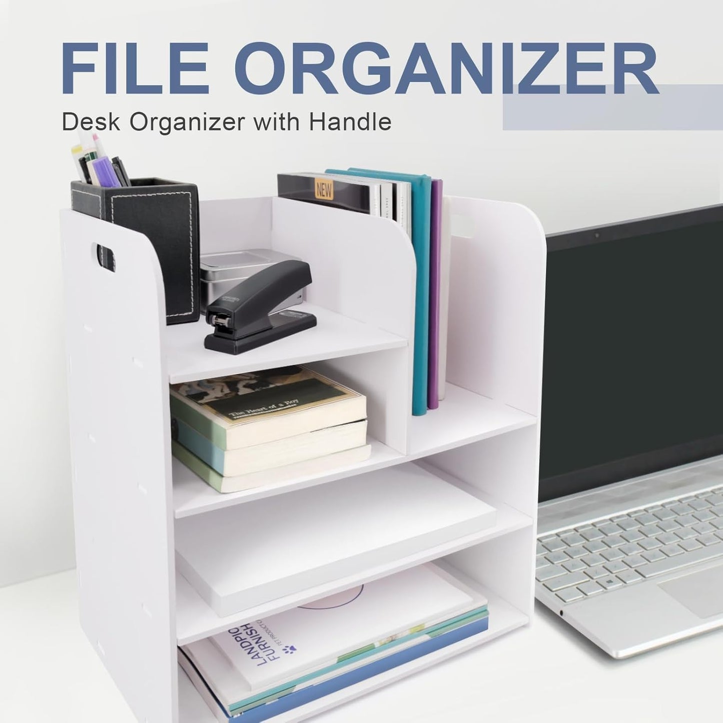 SONGWAY Desk File Organizer with Handle - Desktop File Sorter, Paper Storage Holder, Paper Letter Tray, Desk Organizers and Storage for Home Office School