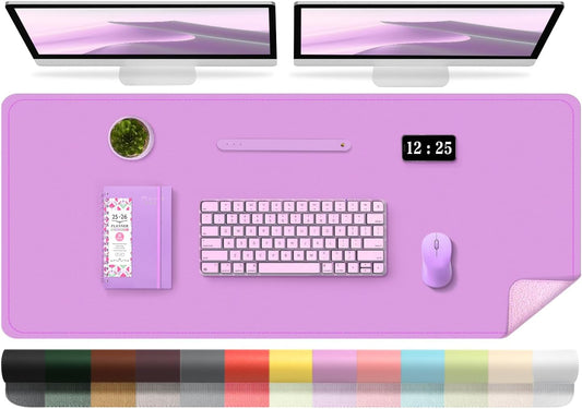 Large Desk Pad 47.2" x 17", Leather Desk Mat Protector, Non-Slip PU Leather Desk Blotter Pad, Large Mouse Keyboard Mat, Waterproof Desk Cover Pad for Office & Home(Lilac)