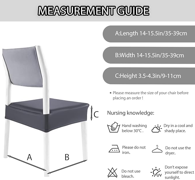 CWK Waterproof PU Leather Dining Chair Covers Set of 2-Stretchable Chair Seat Slipcovers, Removable & Washable Protector for Dining Room,Home,Office,Wedding,Rear Covers (PU-Grey)