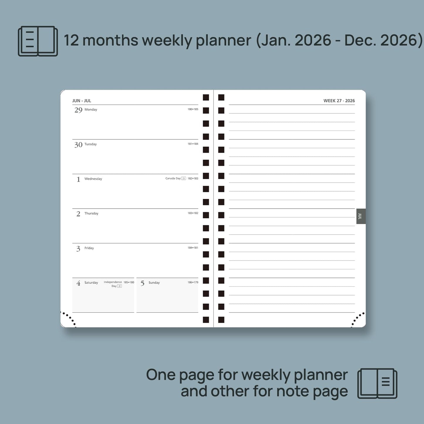 POPRUN 2026 Planner Weekly Notebook (Jan-Dec), Small Size 4''x 6.25'' - 2026 Pocket Calendar for Purse with Spiral Soft Cover, Plastic Ruler, Inner Pocket, 100 GSM - Brown
