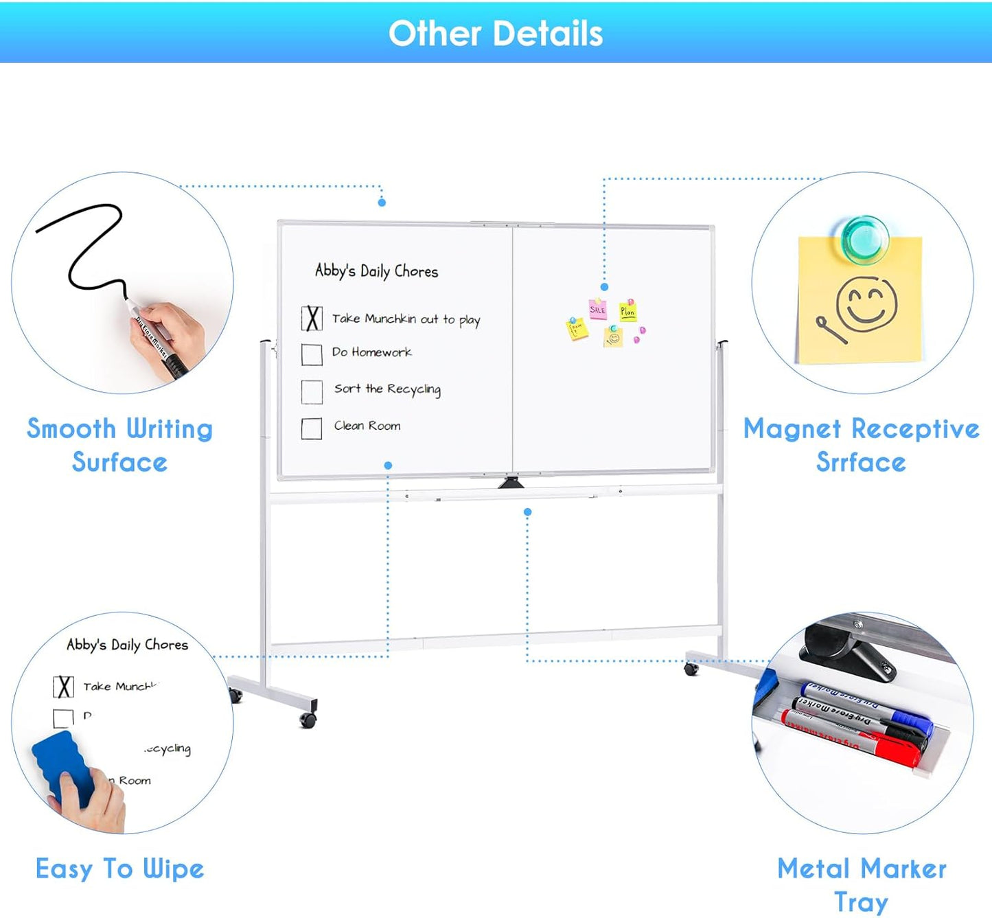 maxtek Rolling Whiteboard, 72x48 Large Double-Sided White Board Dry Erase on Wheels, Giant Magnetic White Board Standing for Office, School, Home Office, Homeschool(72 x 48)