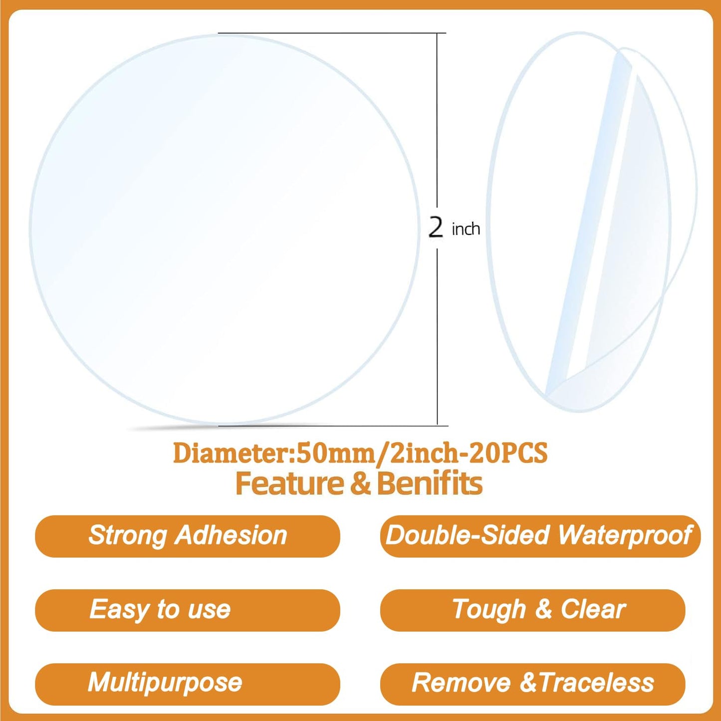 20PCS Heavy Duty Double Sided Adhesive Mounting Circle Tape- Waterproof,Strong Adhesion,Clear, High Strength,No Residue Removability for Hanging,Wall Mounting, Home Decor,Adhesive for Shower