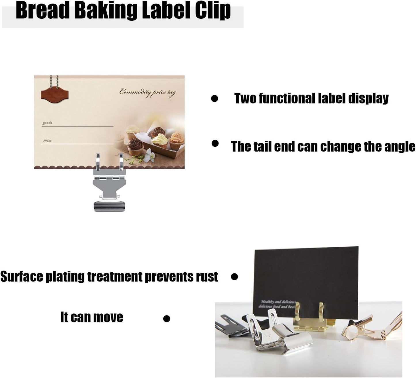 Metal POP Clip Sign Stand Holder, Bread Store Price Tag Card Holder, Advertising Display Clip Holder (Black, 20Pack)