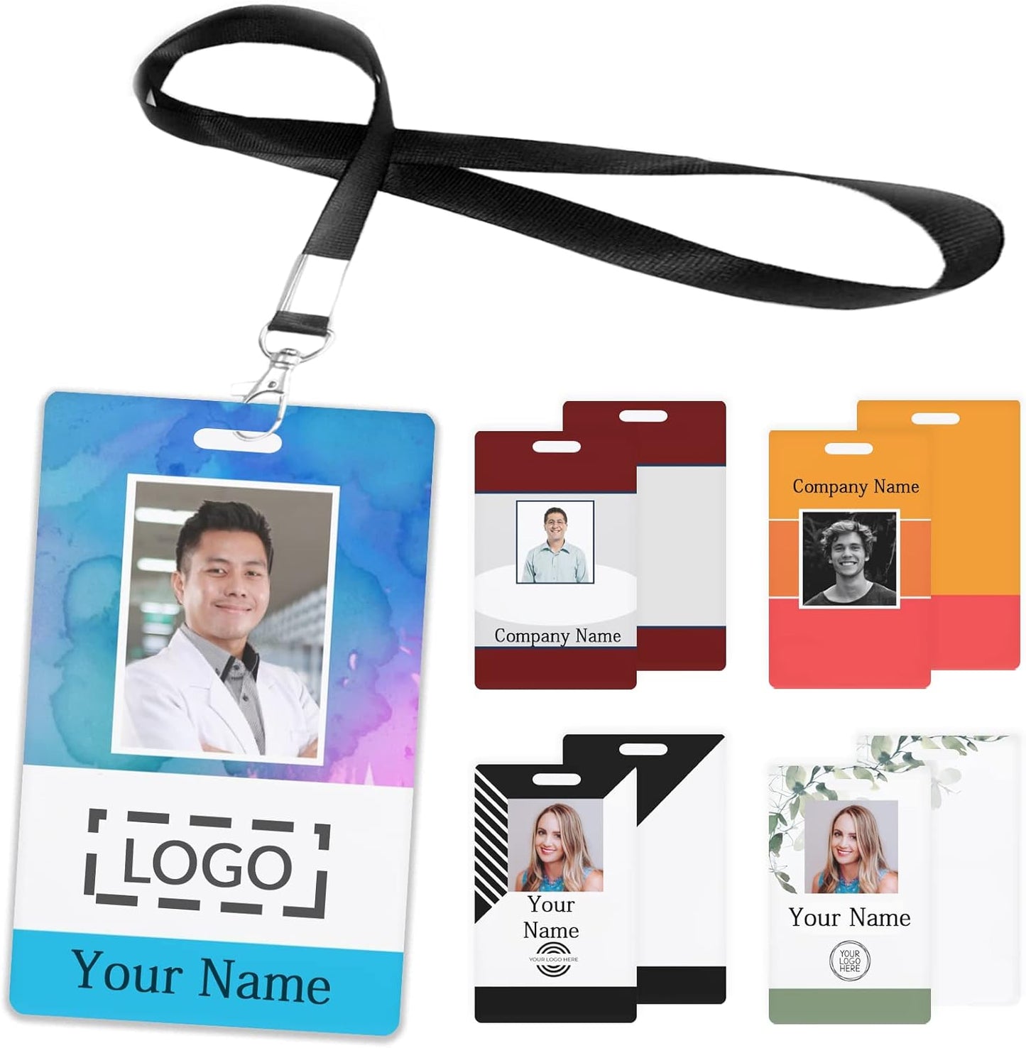 Custom Id Badge, Personalized Employee Photo Identification Card with Lanyard, Durable ID Card for Office Worker Doctor Nurse Student-Vertical-Template5