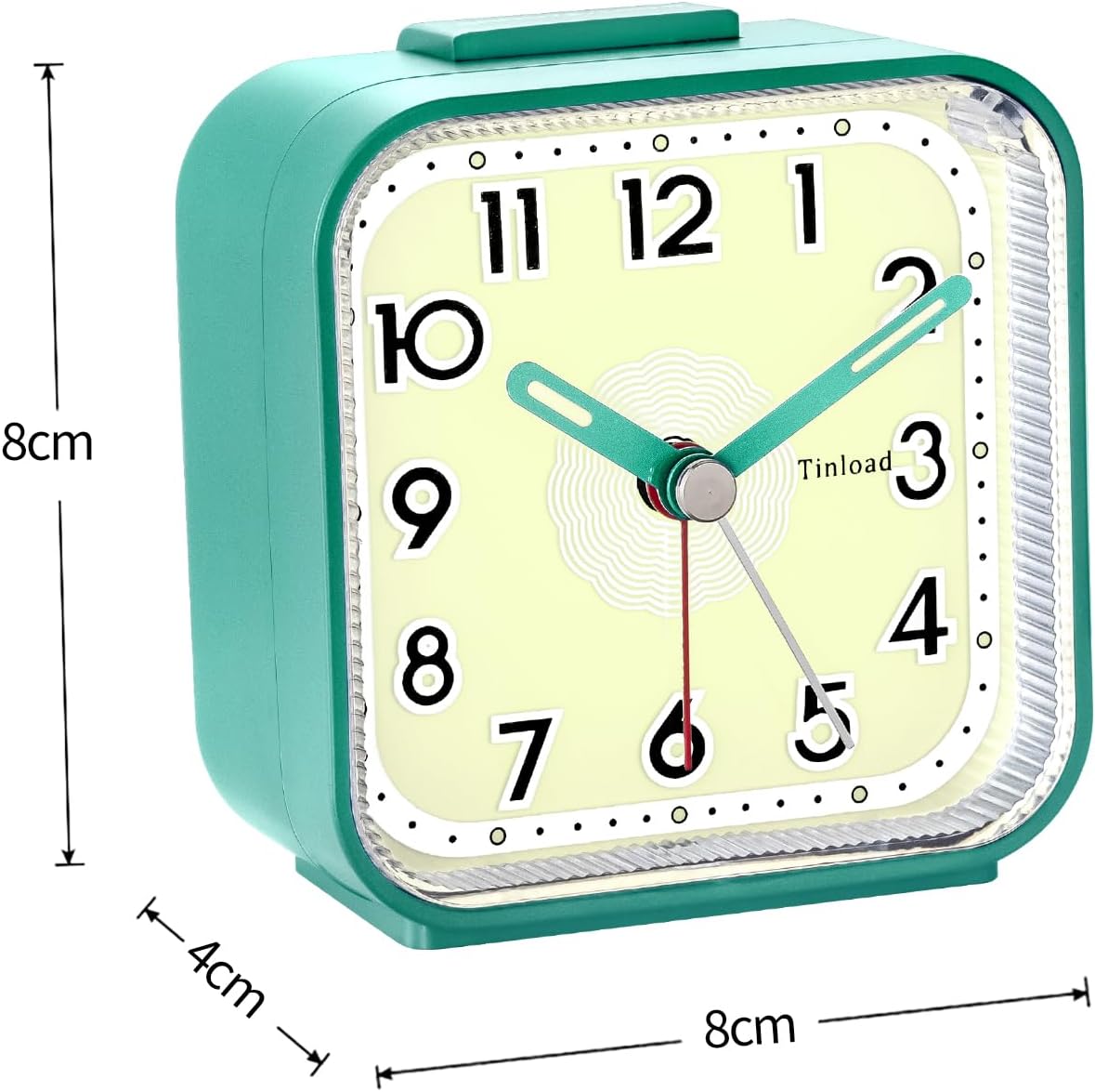 Small Analog Alarm Clock Silent Non Ticking, Ascending Beep Sounds, Snooze,Glow in Dark dial, Manual Light, Battery Operated(Green)