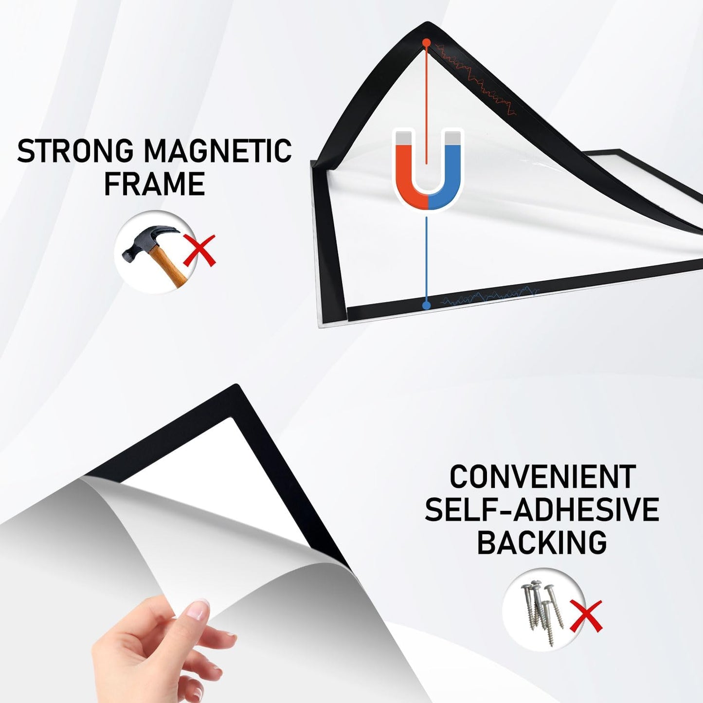 Magnetic Sign Holder - 8.5×11" Wall Mounted Self-Adhesive Magnetic Paper Holder,Transparent Wall Display Frame with Black Edge,Suitable for Office, Store, Mall, Home (6pack)