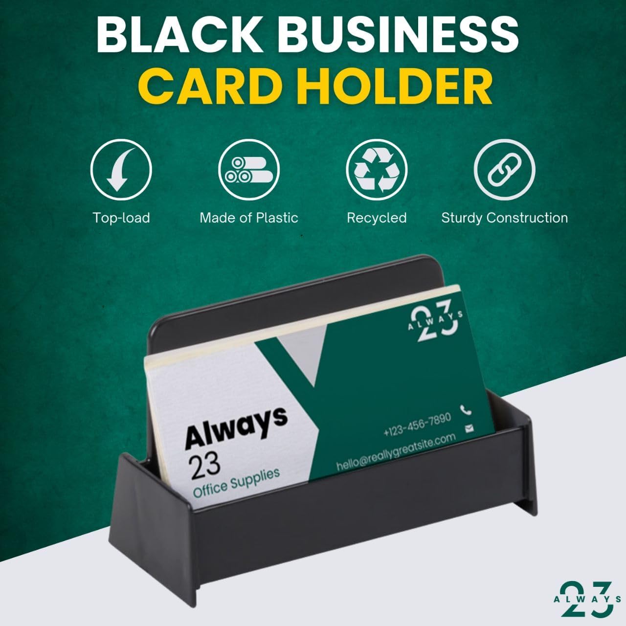Always23 Business Card Holder for Desk, Black Business Card Holder Display Stand, Plastic, 3 3/4" x 1 13/16" x 1 3/8" - 6 Pack
