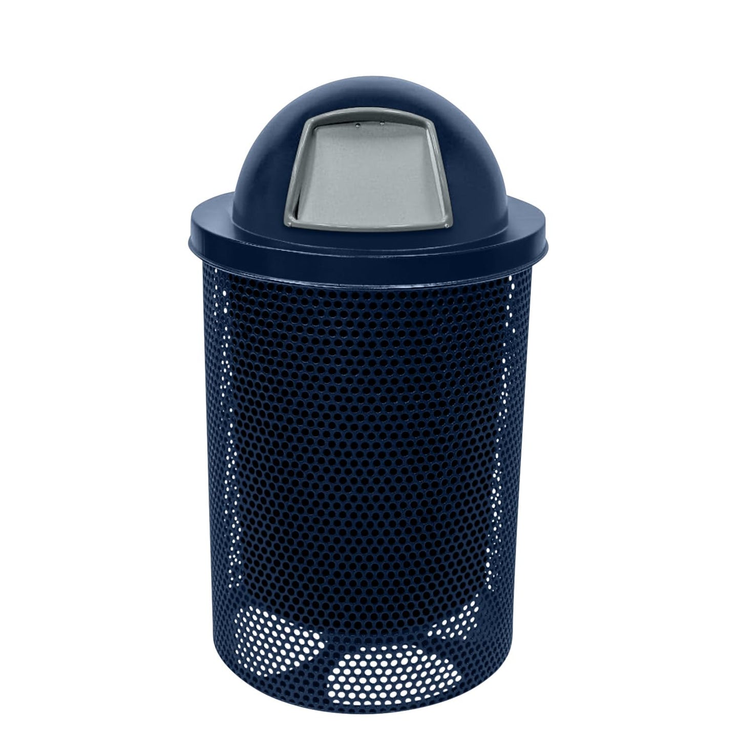RDT-P-TXTDBL Heavy Duty Round Trash Receptacle with Dome Top, Liner Included, 32 Gallon, Textured Dark Blue, Made in America