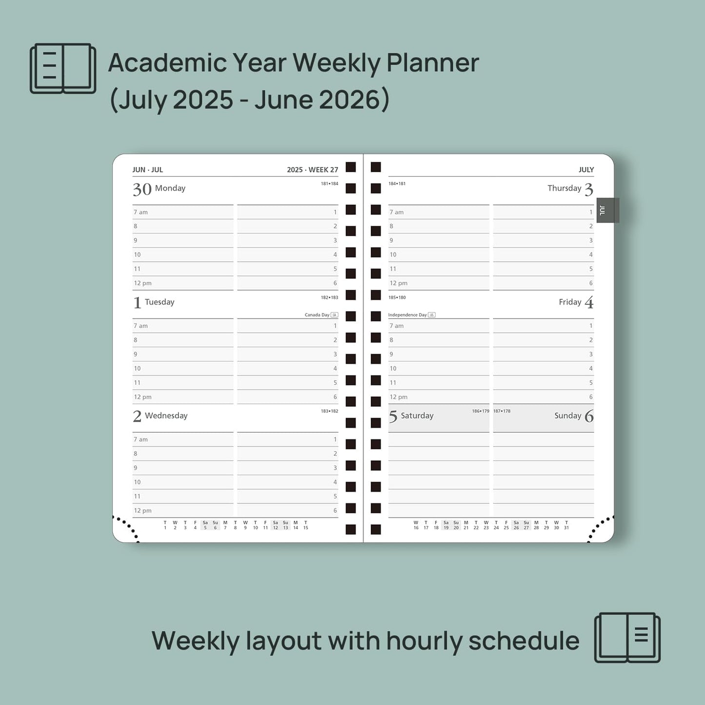 POPRUN Pocket Planner 2025-2026 (Spiral Hardcover - 4''x 6.25''), Daily Weekly and Monthly (July 2025 - June 2026) with Hourly Time Slots, for Purse, 100 GSM - Violet