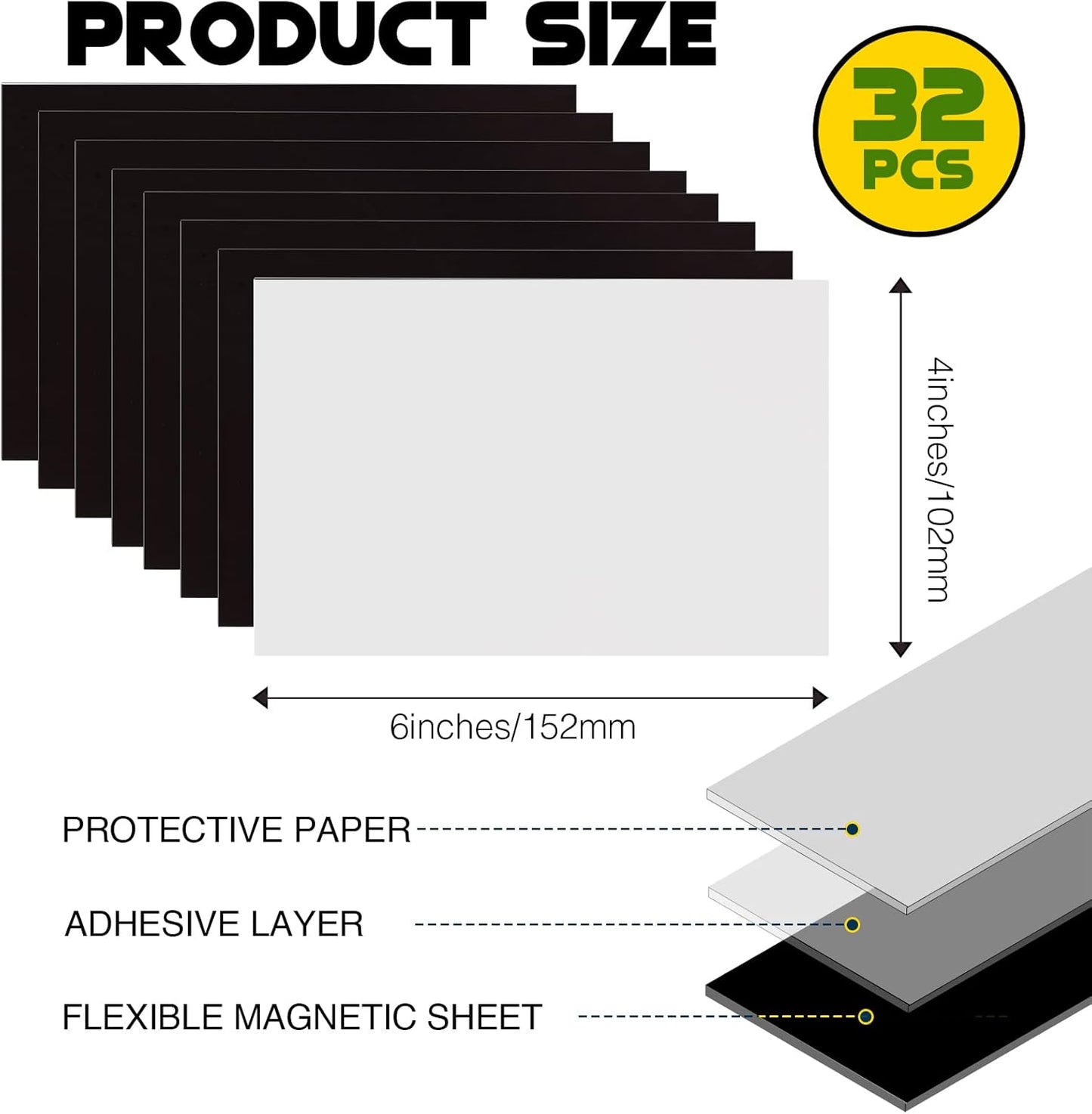 Magnetic Sheets with Adhesive Backing for 4x6 Pictures(Pack of 32),Adhesive Photo Magnets for Home/Classroom/Office,Magnets for Refrigerator