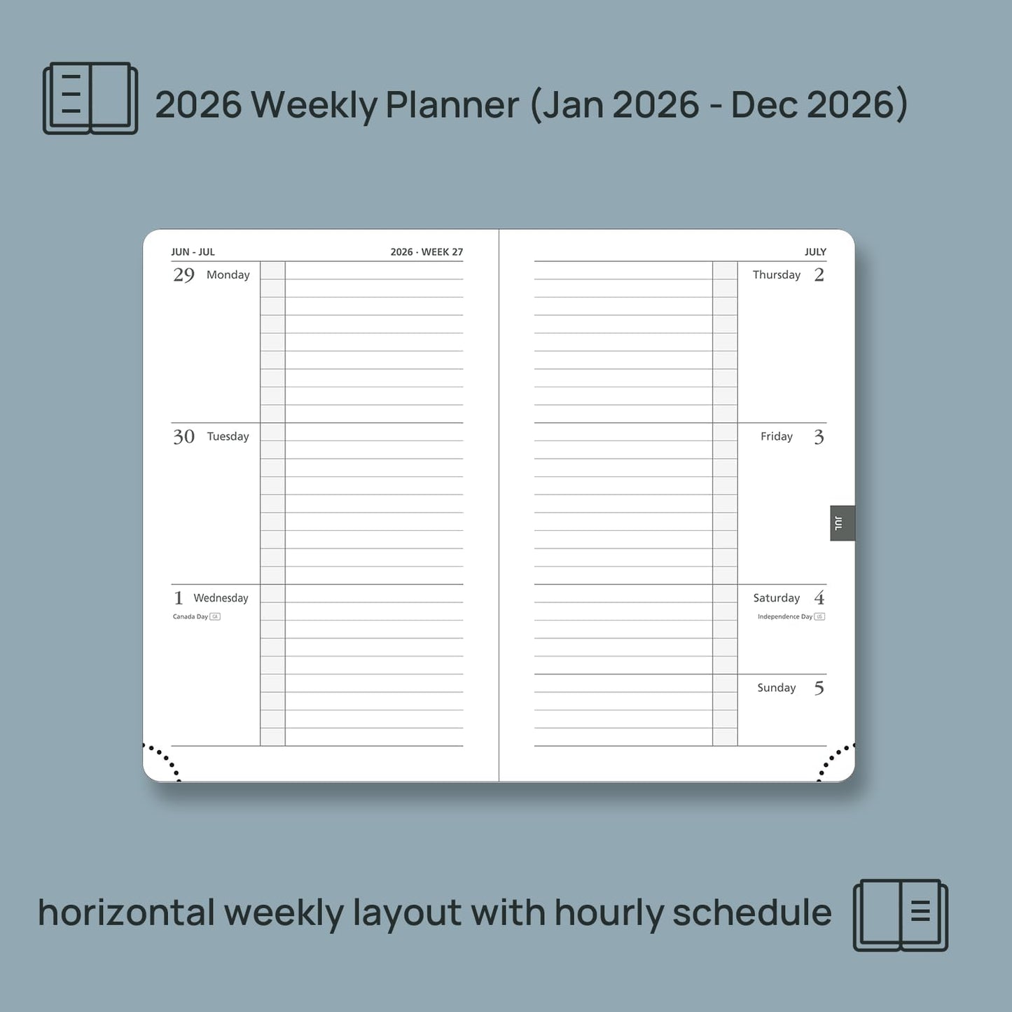 POPRUN Weekly Planner 2026 Calendar (Pocket 4'' x 6.25'') 12 Months Notebook with Horizontal Layout, Leather Hardcover, Inner Pocket, 100GSM Thick Paper, Pen Holder - Pacific Green