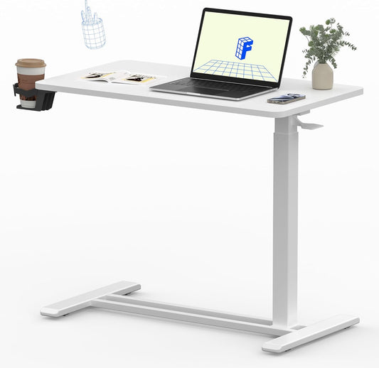 FLEXISPOT Mobile Standing Desk with Wheels Pneumatic Laptop Desk Rolling Computer Cart Movable Height Adjustable Small Sit Stand Desk Computer Workstations Home Use（31.5" W x 17.7" D,White