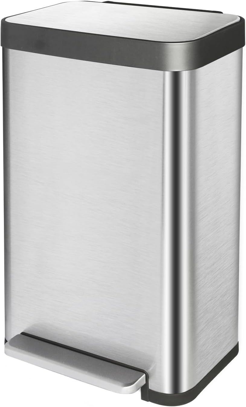 50 Liter / 13 Gallon Trash Can, Fingerprint Proof Stainless Steel Kitchen Trash Can with Removable Inner Bucket, Step Trash Bin for Home Offices and Public Areas