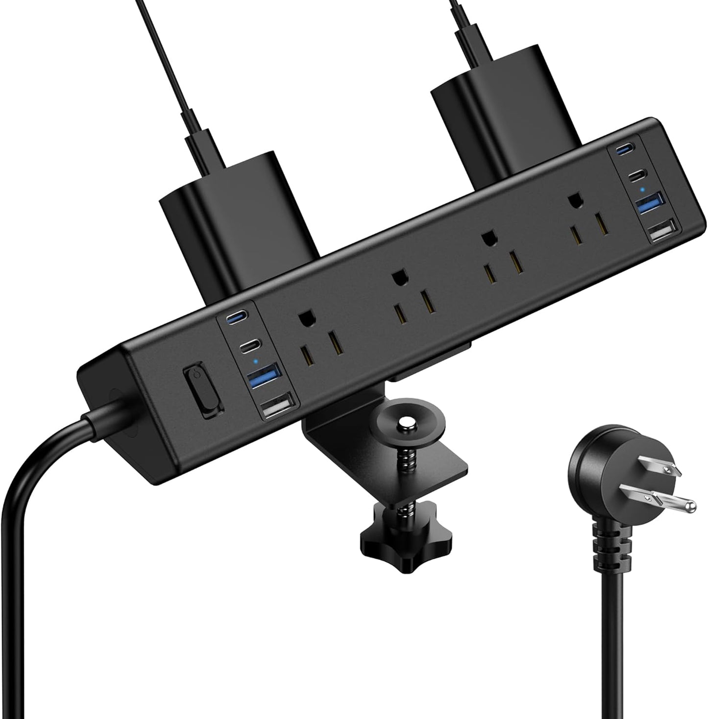 40W Fast Charging Station,Desk Clamp Power Strip 20W USB C,8 Outlets,8 USB Ports,4 USB C and 4 USB A, Office Furniture Nightstand Edge Mount Surge Protector, 14AWG Cord, Fits 1.9" Tabletop Edge