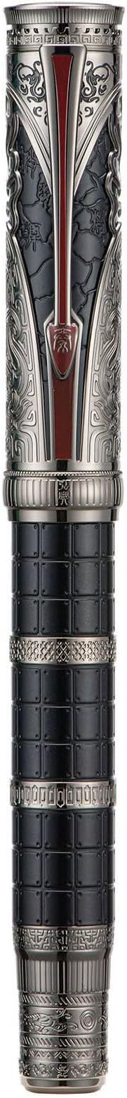 Hongdian D5X Fountain Pen Black Fine Nib, Qin Dynasty Retro Chinese Totem Engraving with Converter and Pen Box Set