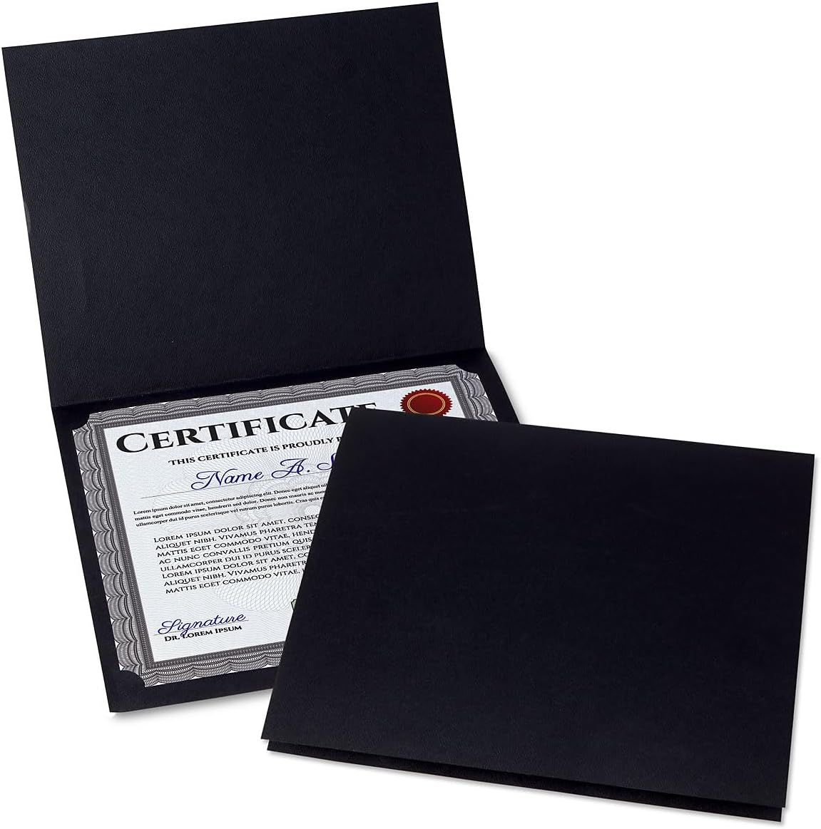 Plain Black Certificate Folders - Pack of 25, Linen Cover 80 lb. Stock, Folded, Die-Cut Corners, for Office, Business Awards, Graduation, School Diploma Holder, 9-1/2" x 12"