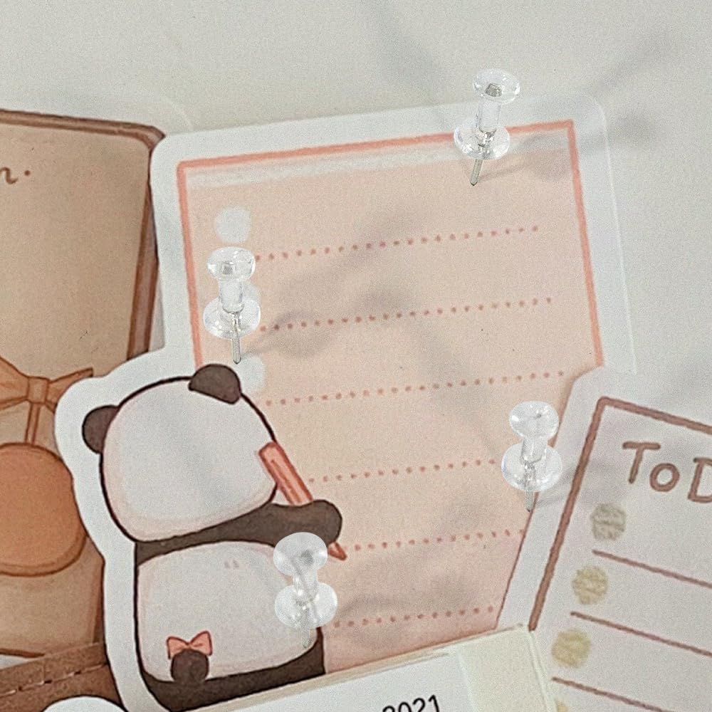 100 Pack Push Pins Tacks, Clear Plastic Head, Steel Point,Thumb Tacks for Bulletin Board,Stick Pins Thumb Tacks for Cork Board Wall Hangings (100, Clear)