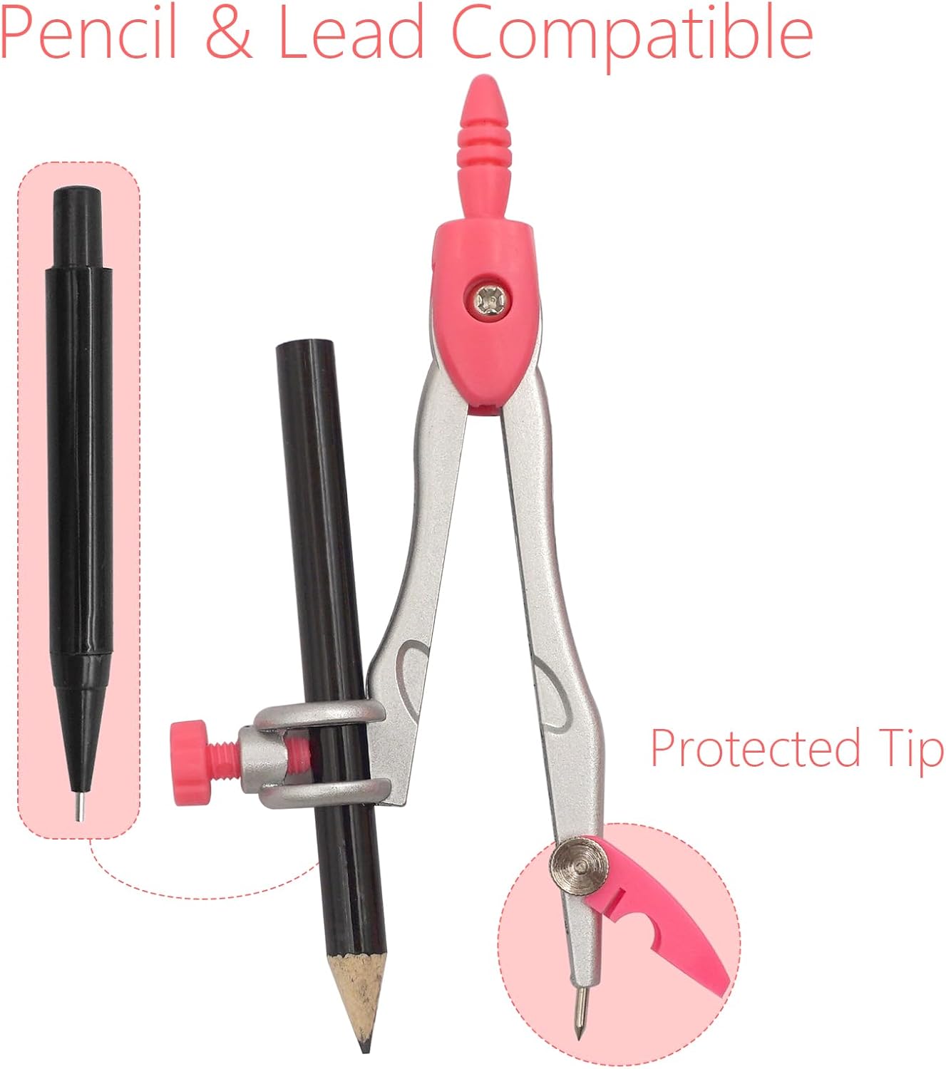 Geometry Compass Set Drafting Tools for School Students Geometry Compass Kit with Protractor, Set Squares, and Ruler Organized in a Plastic Case for Math Sarter and Homework – Stylish Pink