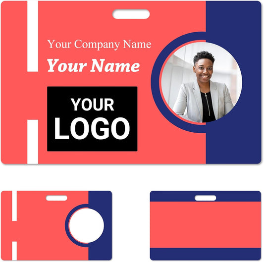 Custom Id Badge Custom Id Card Identification Badges Customizable Personalized Name Badge Customize Name Tag Photo Logo Employee Work Office Volunteer Customized Personal (Horizontal-1)