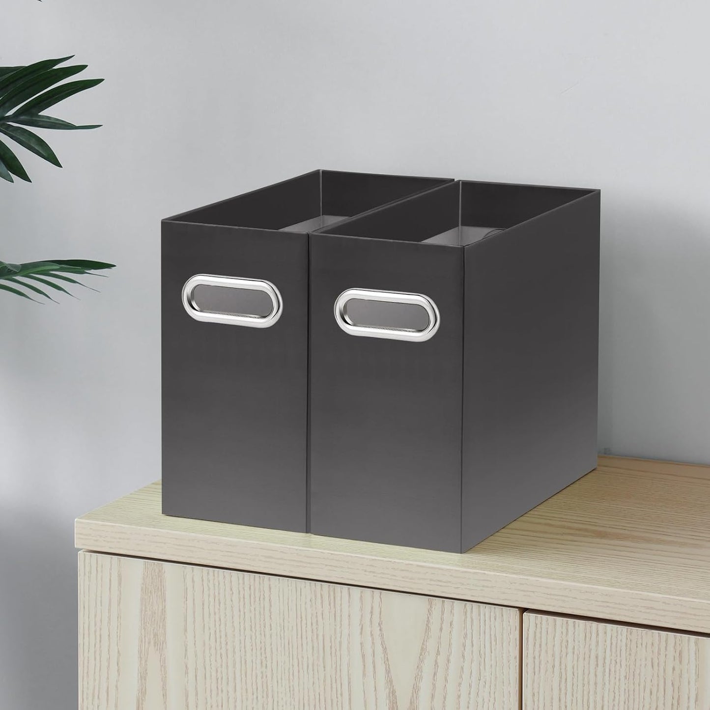 Oterri File Organizer, 4 Packs Small Storage Box, Cardboard File Folder Organizer, Collapsible File Box for Hanging File Folders Letter Size, Portable Filing Organizer with Handle (Gradient Dark Grey)