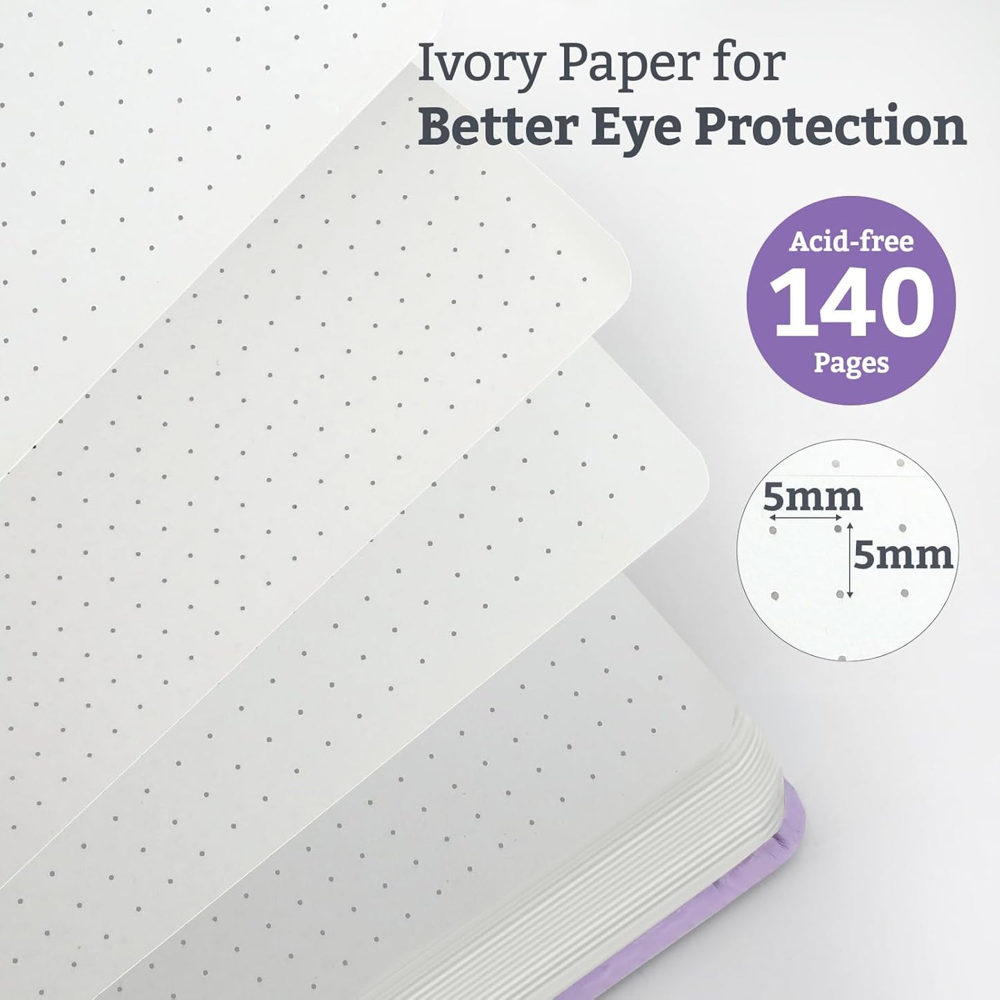 2Pack Bullet Dotted Hardcover Journal Notebook, A5 140 Pages 120Gsm Thick Paper for School,Note Taking,Work,Diary，5.7"*8.3",Lavender