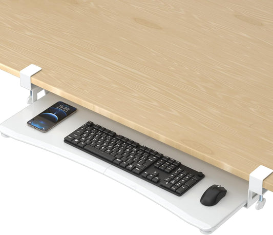 suptek Large Keyboard Tray Under Desk Pull Out with C Clamp Mount, Computer Keyboard & Mouse Tray, 34 (38 Including Clamps) x 11.8 inch Slide-Out Platform Computer Drawer for Typing, White, DSF1LW