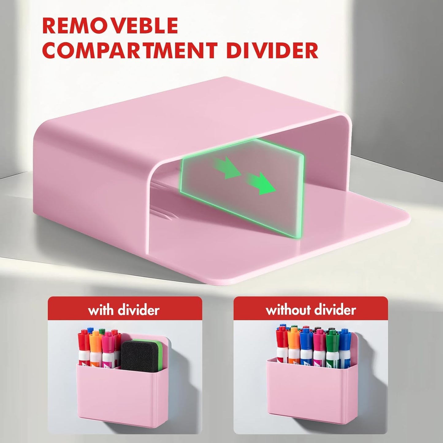 BEYGORM 2 Pack Plastics Magnetic Pen Holder for Refrigerator, Dry Erase Marker Holder for Whiteboard，Magnet School Locker Organizer Accessories, Pencil Cup, Pen Caddy, Classroom Organization(Pink)